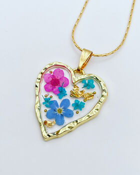 Dried Flowers Heart Necklace Small Hand Made, 2 of 10