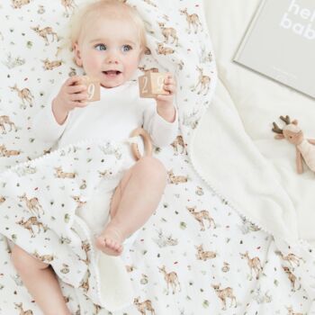 Mushroom Baby Blanket, Organic Muslin And Warm Boucle Fleece. Woodland Walk, 6 of 12