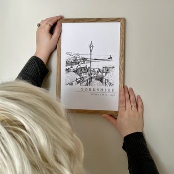Whitby Abbey Steps Hand Illustrated Yorkshire Print, 2 of 8