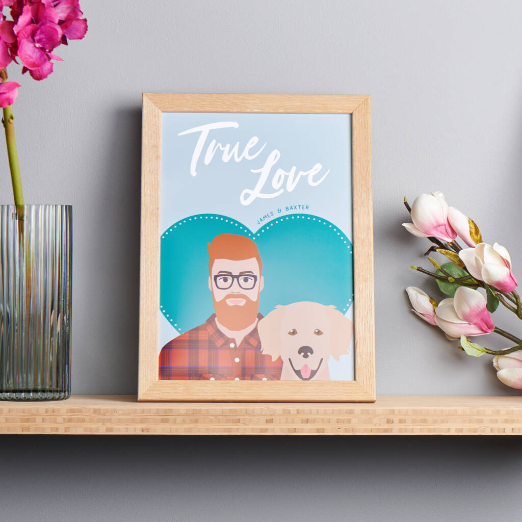 Personalised 'True Love' Dog And Owner Portrait Print, 1 of 12
