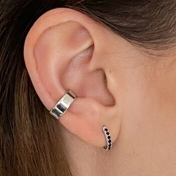 Black Stone Single Cartilage Hoop Earring, 7mm, 2 of 7