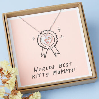 Worlds Best Cat Mum Heart Paw Print Necklace, 4 of 7