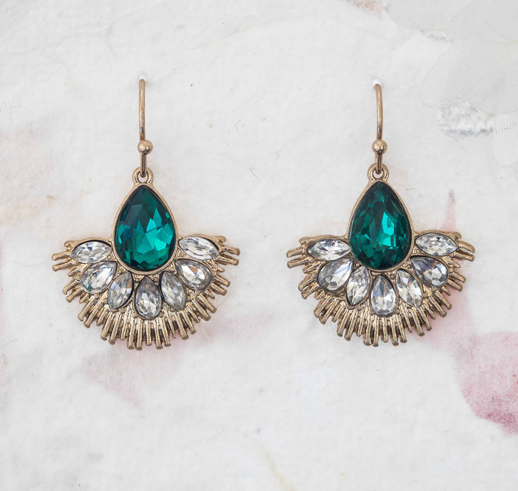 Emerald And Crystal Fan Earrings By Lola & Alice | notonthehighstreet.com