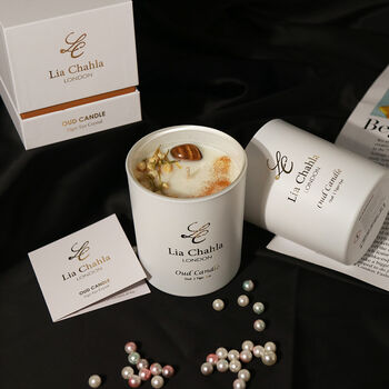 Luxury Oud Candle With Tiger Eye Crystal, 8 of 8
