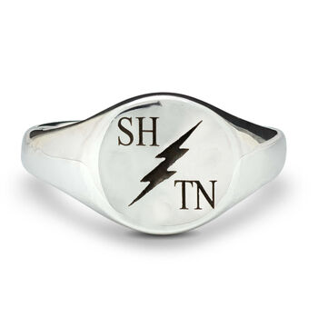 Lightning Bolt Initials Silver Signet Ring, 6 of 7