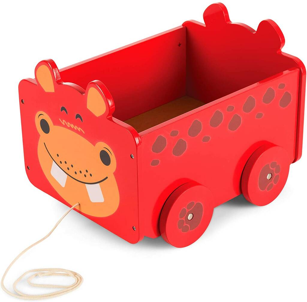 Wooden Pull Along Toy Box Storage Book Cart By Bee Smart