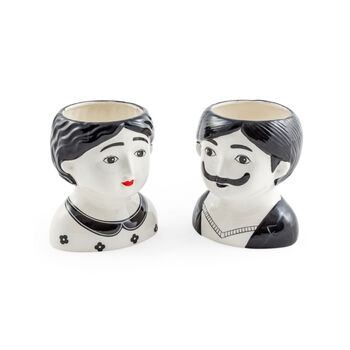 Pair Of Monochrome Mr And Mrs Ceramic Pots, 2 of 2