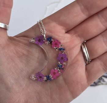 Crescent Moon Filled Flower Necklace, 4 of 5