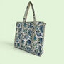 Blue And Green Block Print Floral Quilted Cotton Tote Bag, thumbnail 2 of 5