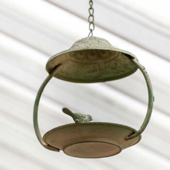 Antique Green Hanging Metal Birdfeeder, 3 of 3