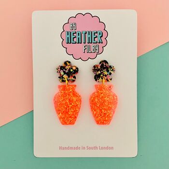 Retro Flower Vase Glitter Earrings *More Colours Available*, 3 of 4