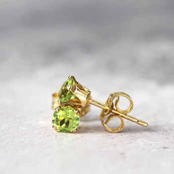 Green Peridot Ear Studs In Silver Or Gold, 3 of 10