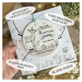 New Baby Blue Woodland Personalised Keepsake Card, 3 of 3