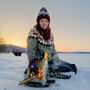 Claret And Blue Fairisle Reflective Super Bobble Hat, thumbnail 4 of 4