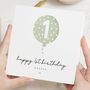 1st Birthday Green Balloon Card For Girl Or Boy, thumbnail 1 of 7