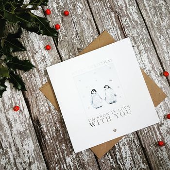 Silver Foil Penguin Snow In Love Christmas Card, 4 of 4