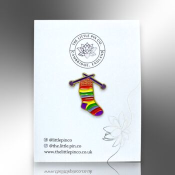 Knitting Handmade Colourful Rainbow Sock Enamel Pin, 4 of 8