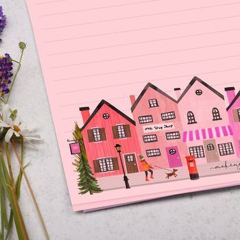 A4 Pink Letter Writing Paper With Town Village Border, 3 of 4