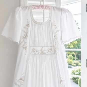 White Cotton Short Sleeve Nightdress 18th Century Vintage Embroidered Jane Austen Bridgerton Style, 4 of 12
