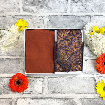 Navy And Copper Paisley Wedding Tie Set, 3 of 6