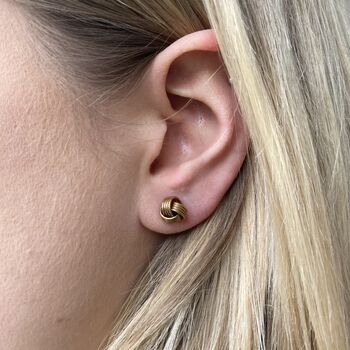 Cranley Gold Plated Triple Knot Stud Earrings, 2 of 4