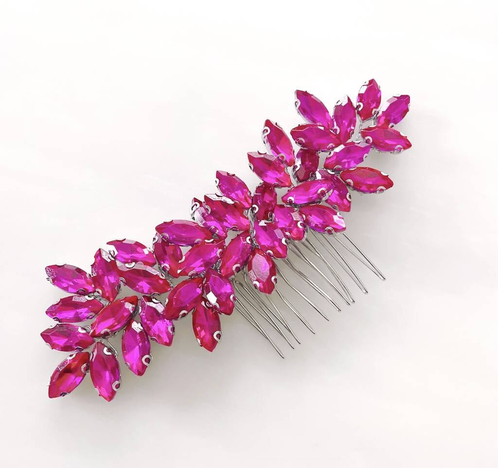 Enya Hot Pink Crystal Hair Comb By Petal & Pearl Accessories