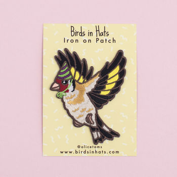 Goldfinch In A Party Hat Iron On Embroidered Patch, 3 of 5