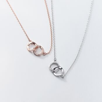 Sterling Silver Crystal Interlocking Circles Pendant Necklace, 5 of 6