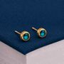 7mm Gold Plated Sterling Silver Blue Topaz Cz Stud Earrings, thumbnail 1 of 6