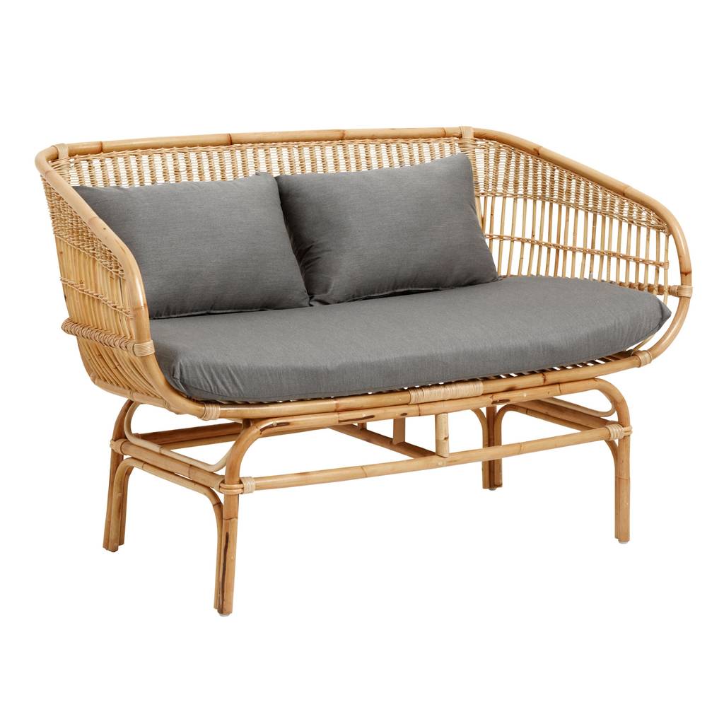 Natural Rattan Sofa With Grey Cushions By Out There ...