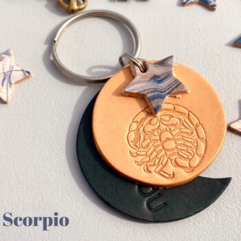 Personalised Zodiac Birthday Leather Keyring, 9 of 12