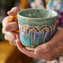 Hand Built Multi Coloured Flower Pressed Mug, thumbnail 1 of 4