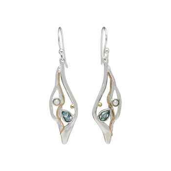 Molten Sterling Silver Topaz And Pearl Drop Earrings, 4 of 8