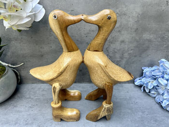 Cute Duck Couple Ornament Lovers 25cm – Bamboo Wood Heart Figurine, 10 of 12