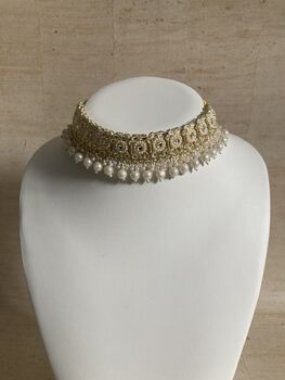 White Pearl Lightweight Gold Plated Indian Choker Set, 5 of 11