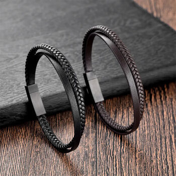 Classic Braided Leather Men's Bracelet, 2 of 3
