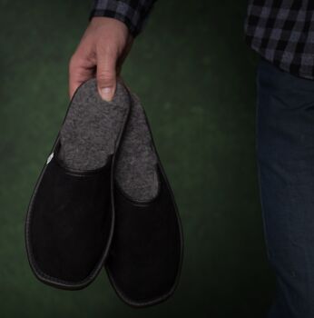 Men's Suede Black Slip On Slippers, 2 of 5