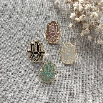 Hamsa Detailed Enamel Pin On Giftcard, 7 of 11