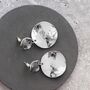Hammered Double Disc Drop Earrings In Silver Colour, thumbnail 2 of 3