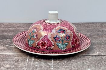 Dark Pink Patterned Round Butter Dish, 3 of 3