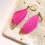 Neon Pink Gold Plate Dipped Feather Earrings, thumbnail 1 of 2