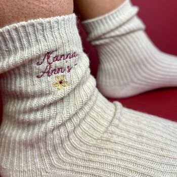 Personalised Cashmere Socks With Flower, 2 of 8