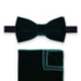 Mens Green Velvet Bow Tie And Pocket Square, thumbnail 2 of 6