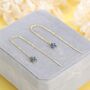 Sapphire Blue Cz Flower Threader Earrings, thumbnail 4 of 10