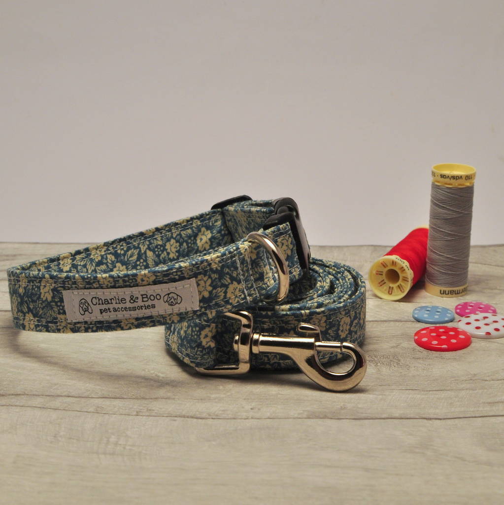dog collar and lead set for boy and girl dogs in blue by charlie and