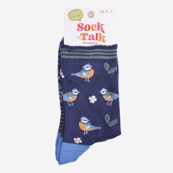 Women's Bamboo Socks Woodland Blue Tit, 5 of 5