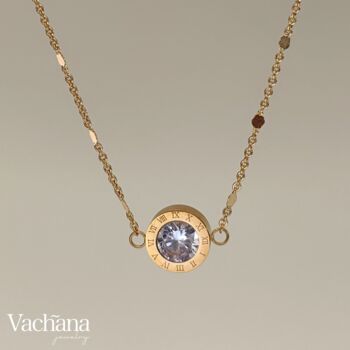Circle Cubic Zirconia Roman Numeral Pendant Necklace, 3 of 5