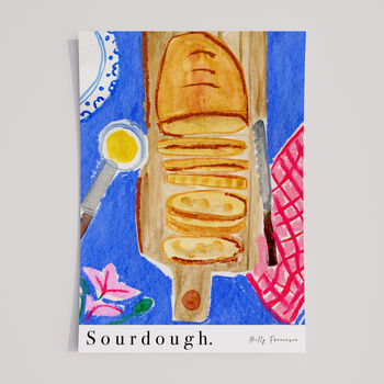 Sourdough Bread And Butter Table Scene Art Print Watercolour Pastel Poster, 2 of 7