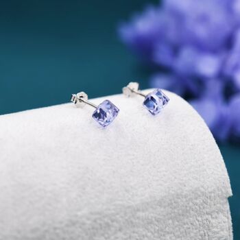 3D Lilac Purple Crystal Cube Stud Earrings, 5 of 10