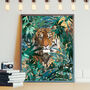 Tiger In The Golden Green Jungle Leaves Wall Art Print, thumbnail 3 of 6